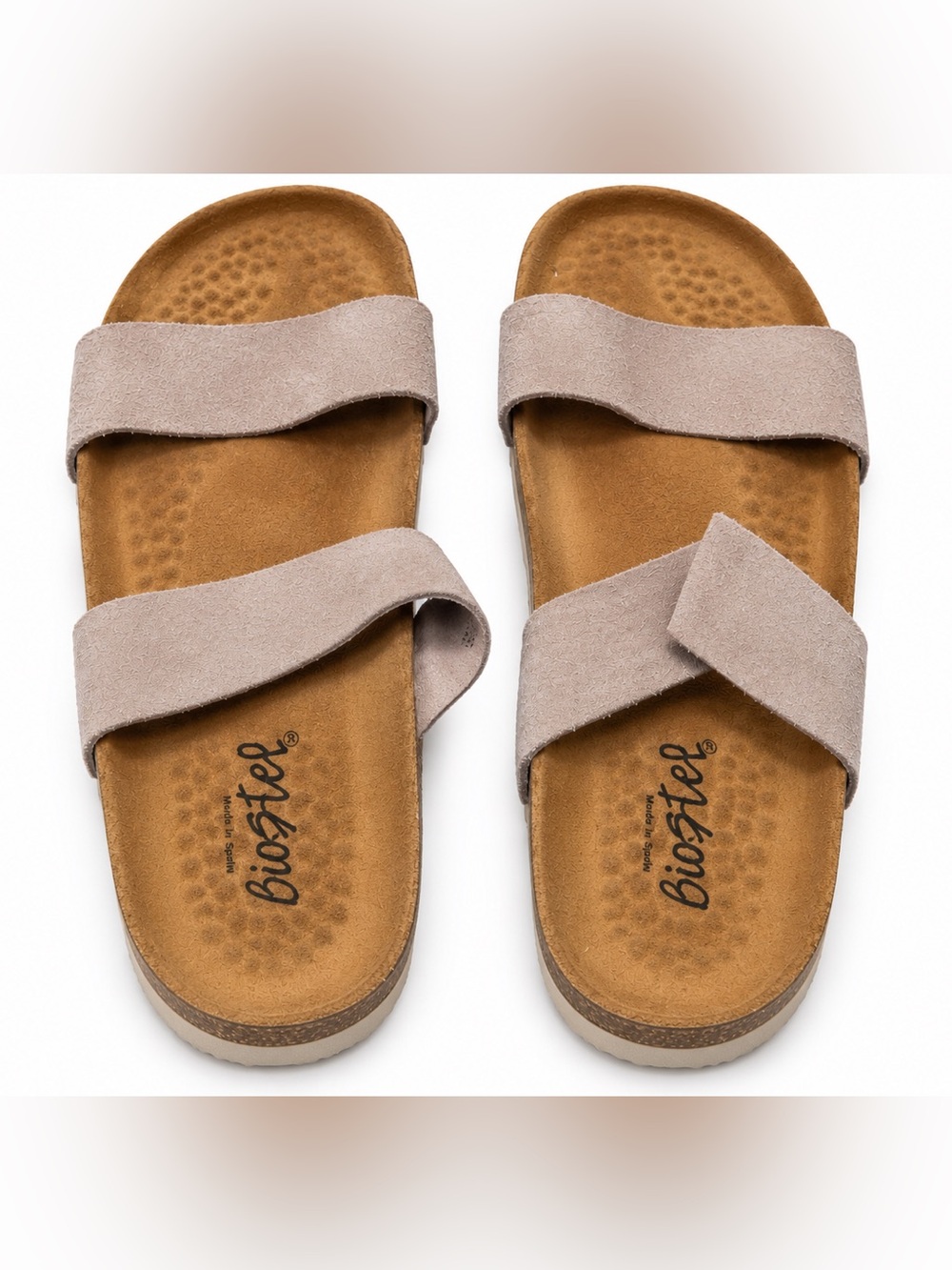 Biostep Spain Taupe Suede Cork Footbed Slide Sandals Comfort Boho